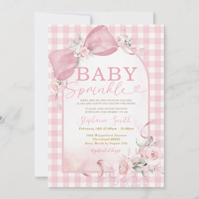 Invitation de baby sprinkle florale fille au nœud  (Devant)