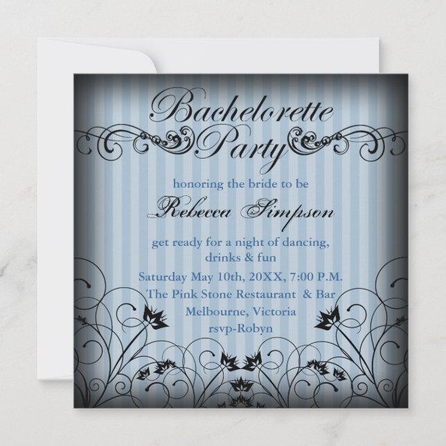 Invitation de Bachelorette Chic Floral noir & bleu (Devant)