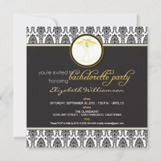 Invitation de bachelorette Damask élégant (jaune)