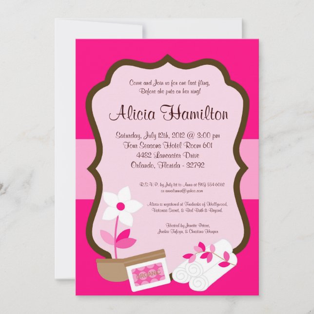 invitation de Bachelorette de rose de retraite du (Devant)