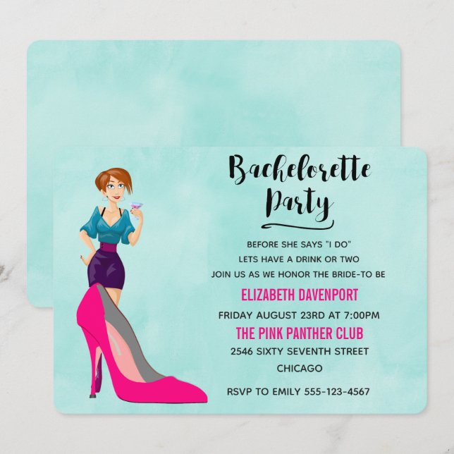 Invitation de Bachelorette Fille et Talon Aiguille (Devant / Derrière)