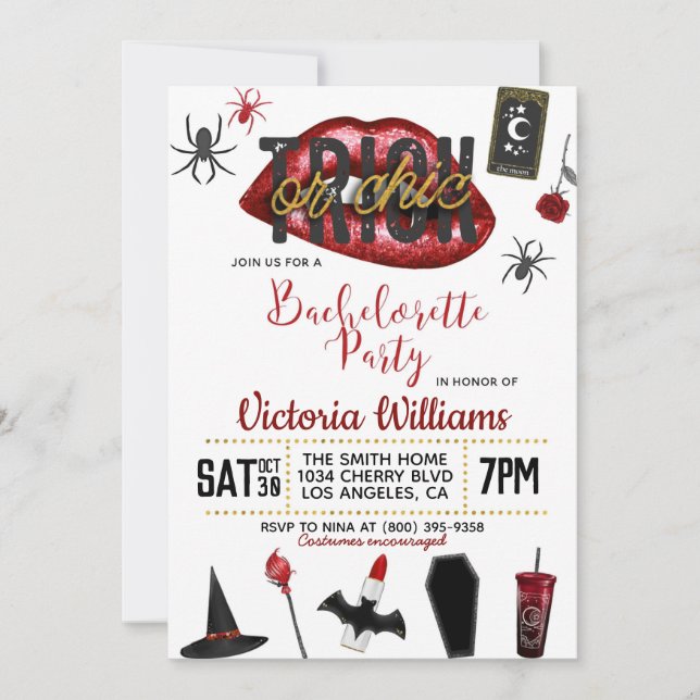 Invitation de Bachelorette Halloween Chic ou Farce (Devant)