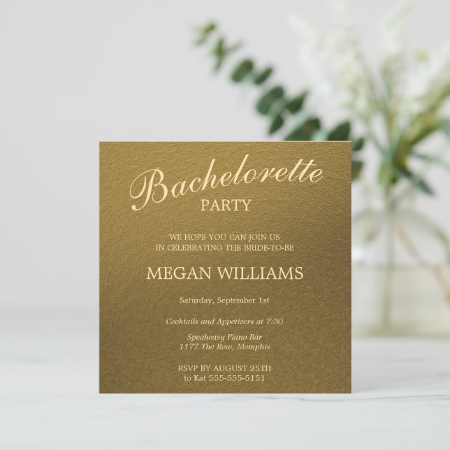 Invitation de Bachelorette Or Simple Et Design (Debout devant)
