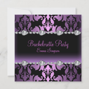 Invitation de Bachelorette Purple Damask & Diamond