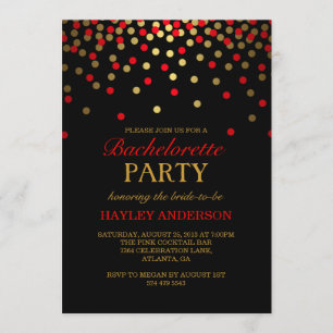 Invitation de Bachelorette Red & Gold Confetti