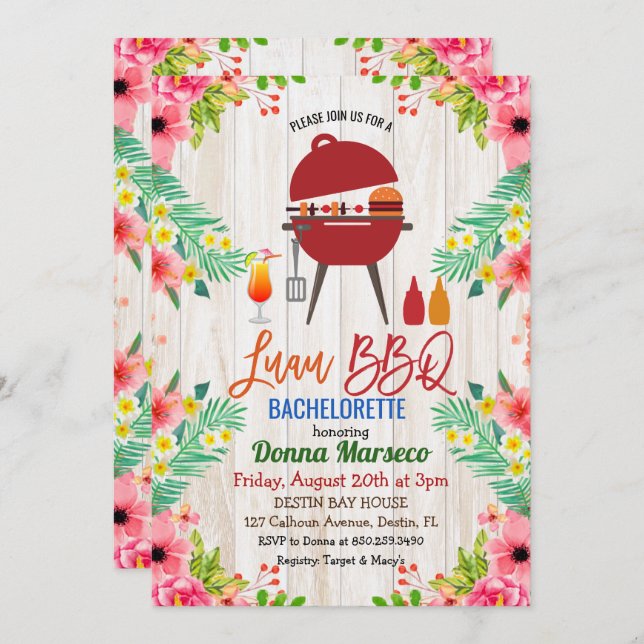 Invitation de Bachelorette Tropicale Luau Aloha BB (Devant / Derrière)