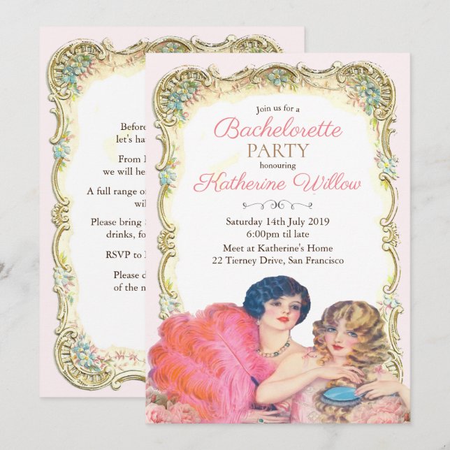 Invitation de Bachelorette Victorienne Vintage (Devant / Derrière)