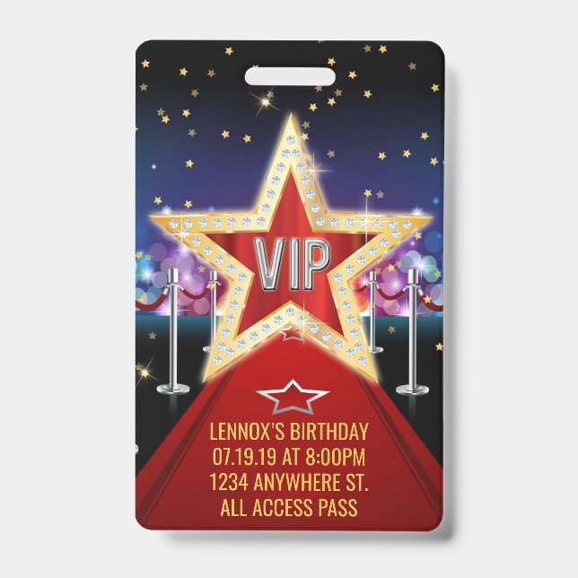 Invitation de badge d'anniversaire avec passe VIP  (Avant)