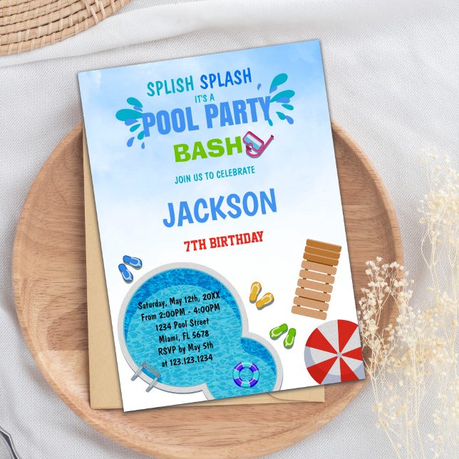 Invitation de bain pour enfants éditable Summer Sw (Pool Party Pool Birthday Invitations)