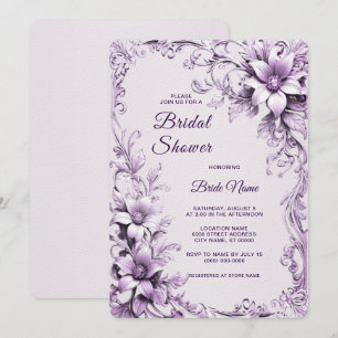 Invitation de bains de mariée Fleurs Violettes Élé