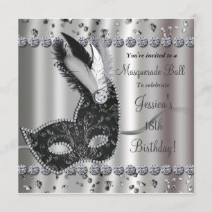 Invitation de bal masqué argent et noir