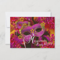 Invitation de bal masqué en or rose florale