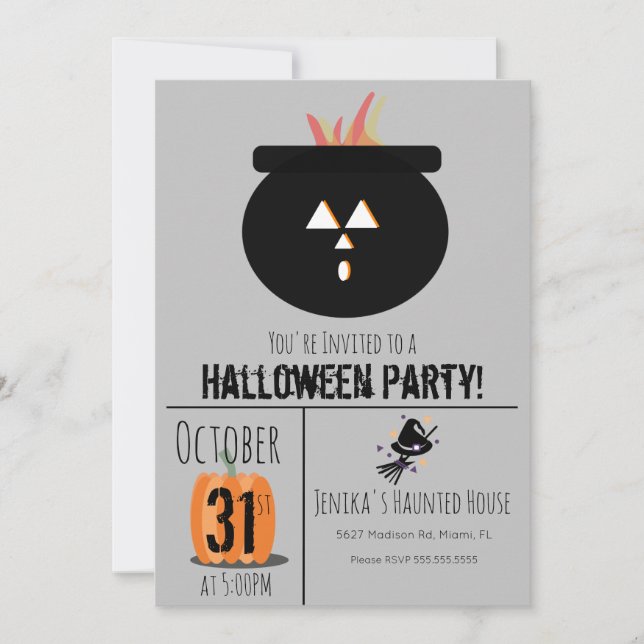 Invitation de balai de chapeau de sorcière Hallowe (Devant)