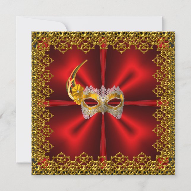 Invitation de balle de glamour Élégant or rouge (Devant)