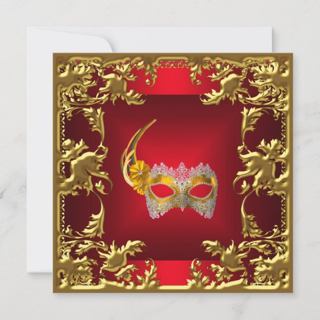 Invitation de balle de glamour Élégant Rouge Noir  (Devant)