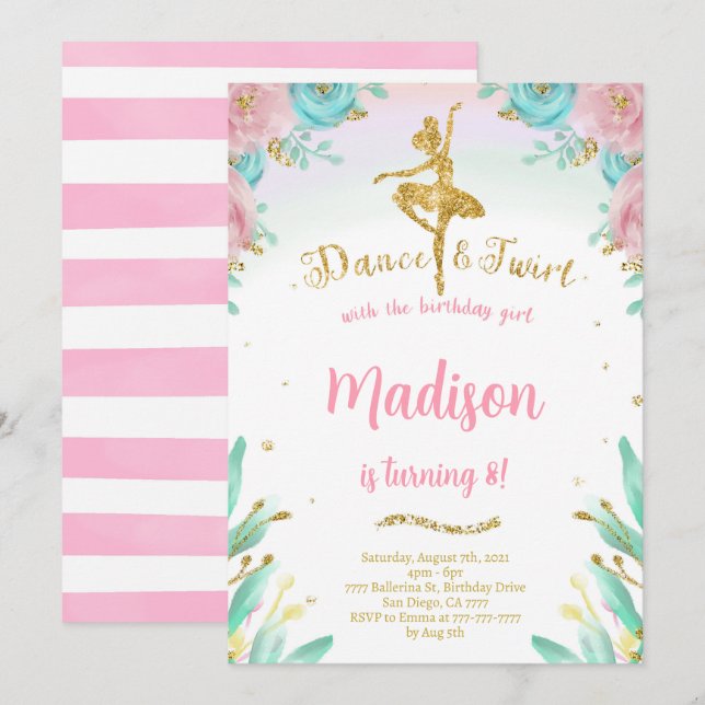 Invitation de ballerine en or et vert  (Devant / Derrière)
