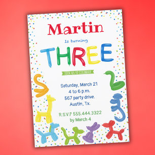 Invitation de ballon animal de 3e anniversaire