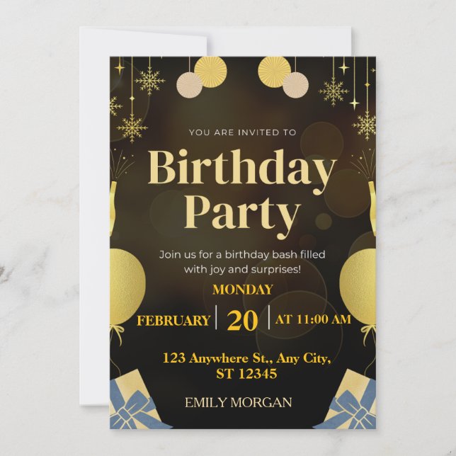 Invitation de ballon moderne Black et Gold (Devant)