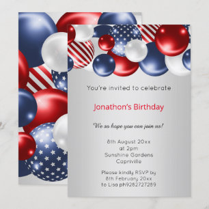 INVITATION DE BALLON PATRIOTIQUE D'ARGENT BLEU ROU