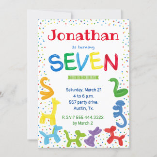 Invitation de ballons d'animaux de 7e anniversaire