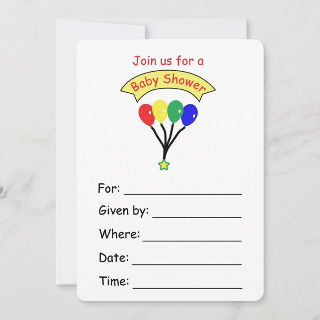 Invitation de ballons pour un Baby shower (Devant)