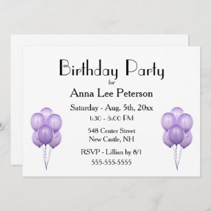Invitation de ballons violets