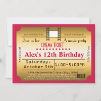 Carte d'invitation anniversaire adulte ticket de cinéma - Fête