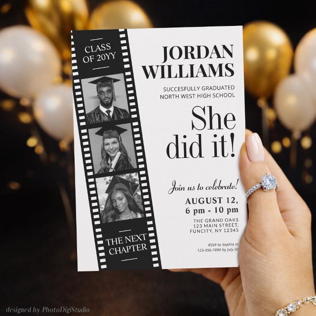 Invitation de bande de film, diplôme sur mesure Ho (Film Strip Invite, Hollywood Custom Graduation Invitation)