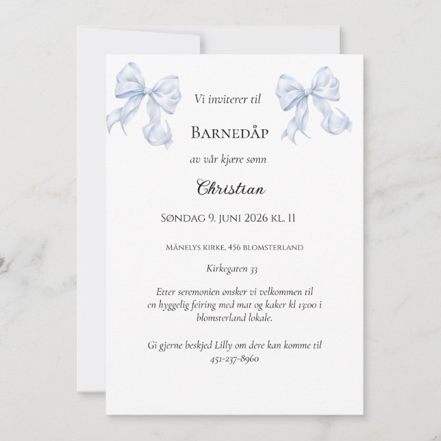 Invitation de baptême à boucle bleue (Devant)