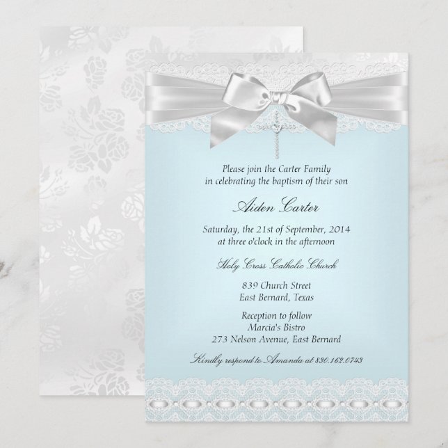 Invitation de baptême à croix en dentelle blanche  (Devant / Derrière)