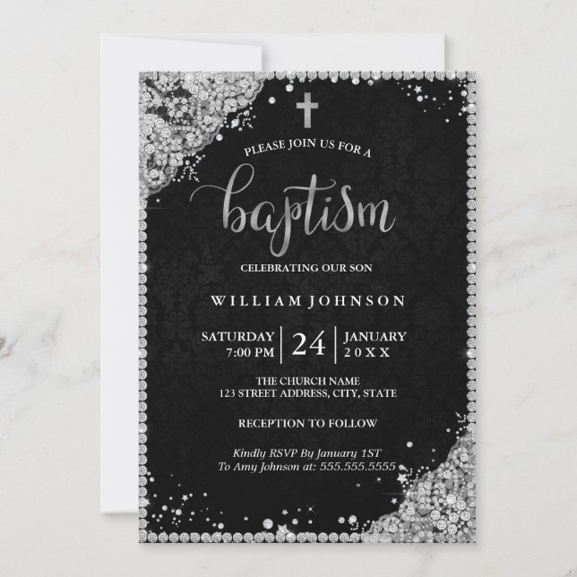 Invitation de baptême à croix en dentelle de diama (Devant)