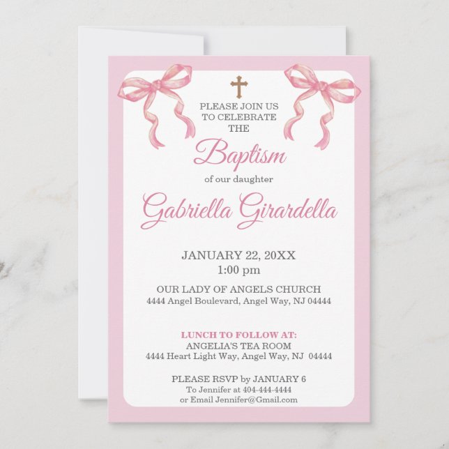 Invitation de baptême à double nœud et croix en aq (Devant)