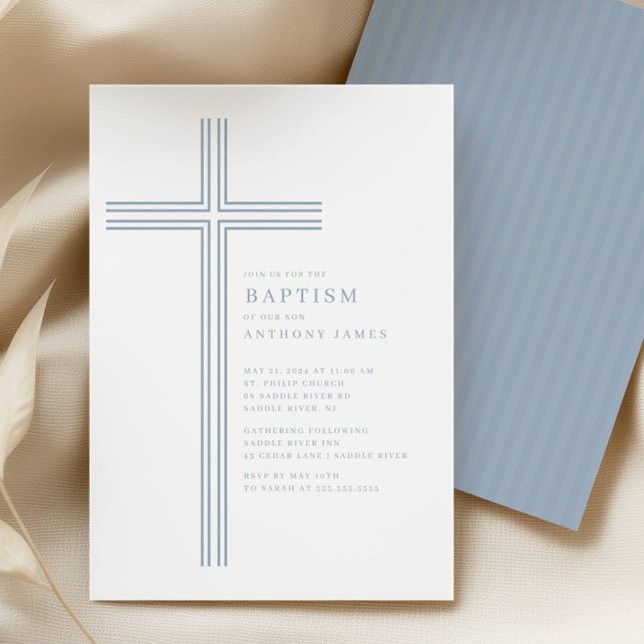 Invitation de baptême à la croix bleue minimale (Créateur téléchargé)