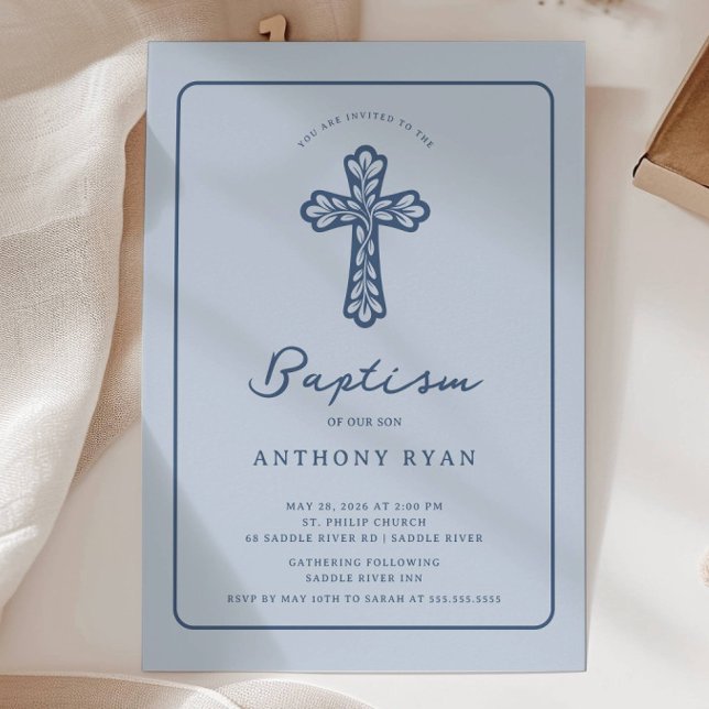 Invitation de baptême à la Croix Bleue pour garçon (Créateur téléchargé)