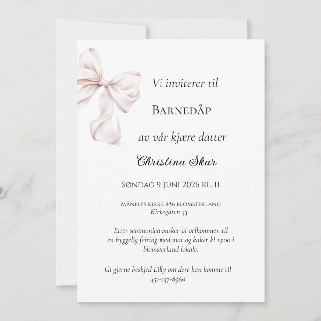 Invitation de baptême à la rose (Devant)