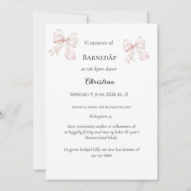 Invitation de baptême à la rose (Devant)