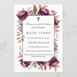 Invitation de baptême à l'aquarelle Fleur violette