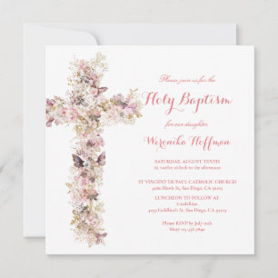 Invitation de baptême à l'aquarelle florale printe