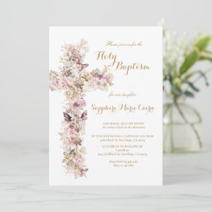 Invitation de baptême à l'aquarelle florale printe