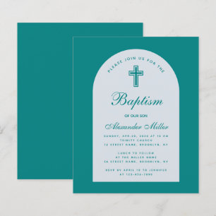 Invitation de baptême à l'arc de script sarcelle B