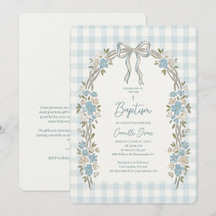 Invitation de baptême à l'arc floral bleu délicat