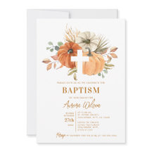 Invitation de baptême automnal avec citrouille et