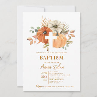Invitation de baptême automnal avec citrouille et