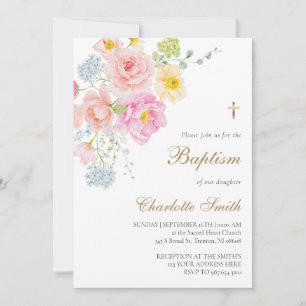 Invitation de baptême aux fleurs sauvages colorées