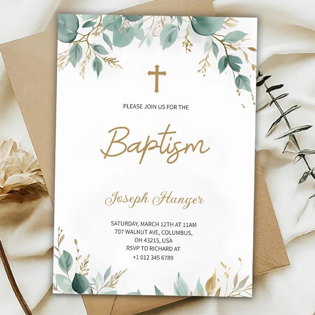 invitation de baptême avec floral élégant  (Créateur téléchargé)