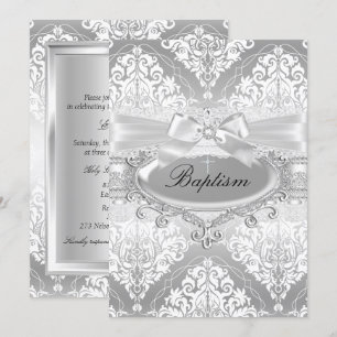Invitation de baptême avec un joli nœud en damas a
