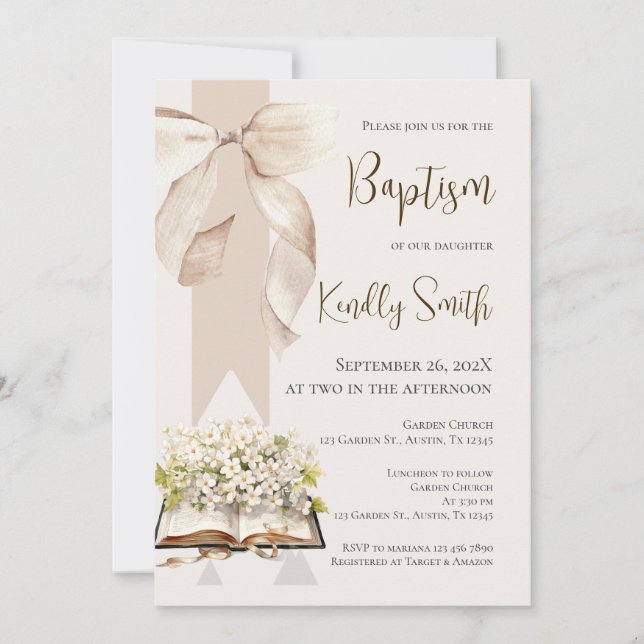 Invitation de baptême avec un nœud (Devant)