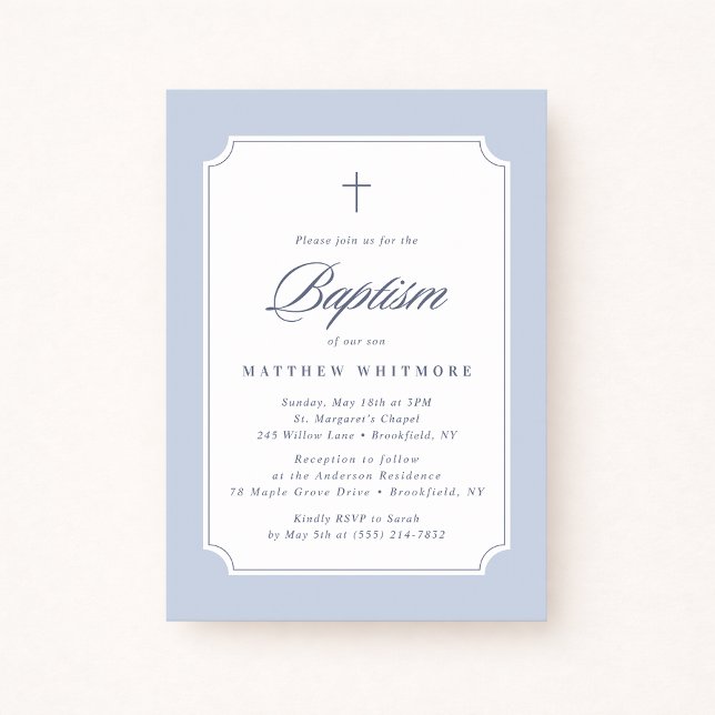 Invitation de baptême bleu clair aux coins arrondi (Créateur téléchargé)