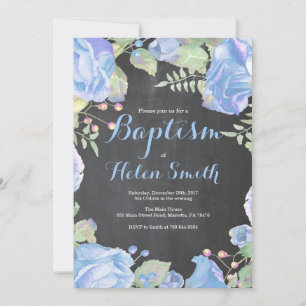 Invitation de baptême bleu floral
