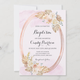 Invitation de baptême Boho rose pour fille